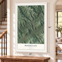 Boissevain, Virginia map, 24 x 36 inch print in a white frame by a staircase