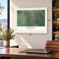 Bokchito, Oklahoma map, 18 x 24 inch print in a white frame in a home office