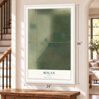 Bolan, Iowa map, 24 x 36 inch print in a white frame by a staircase
