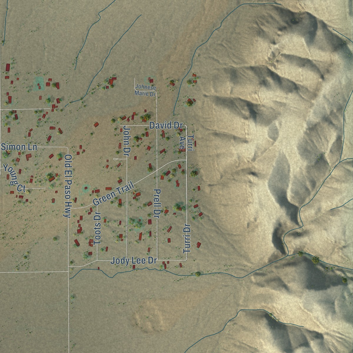 Second close-up of the map of Boles Acres, New Mexico print showing more streets and buildings
