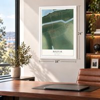 Bolivar, Mississippi map, 18 x 24 inch print in a white frame in a home office