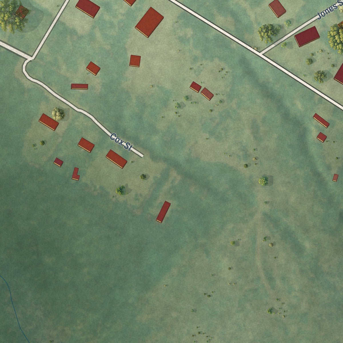 Second close-up of the map of Bolivia, North Carolina print showing more streets and buildings