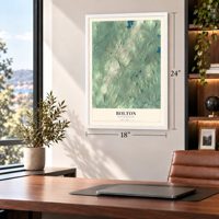 Bolton, Massachusetts map, 18 x 24 inch print in a white frame in a home office