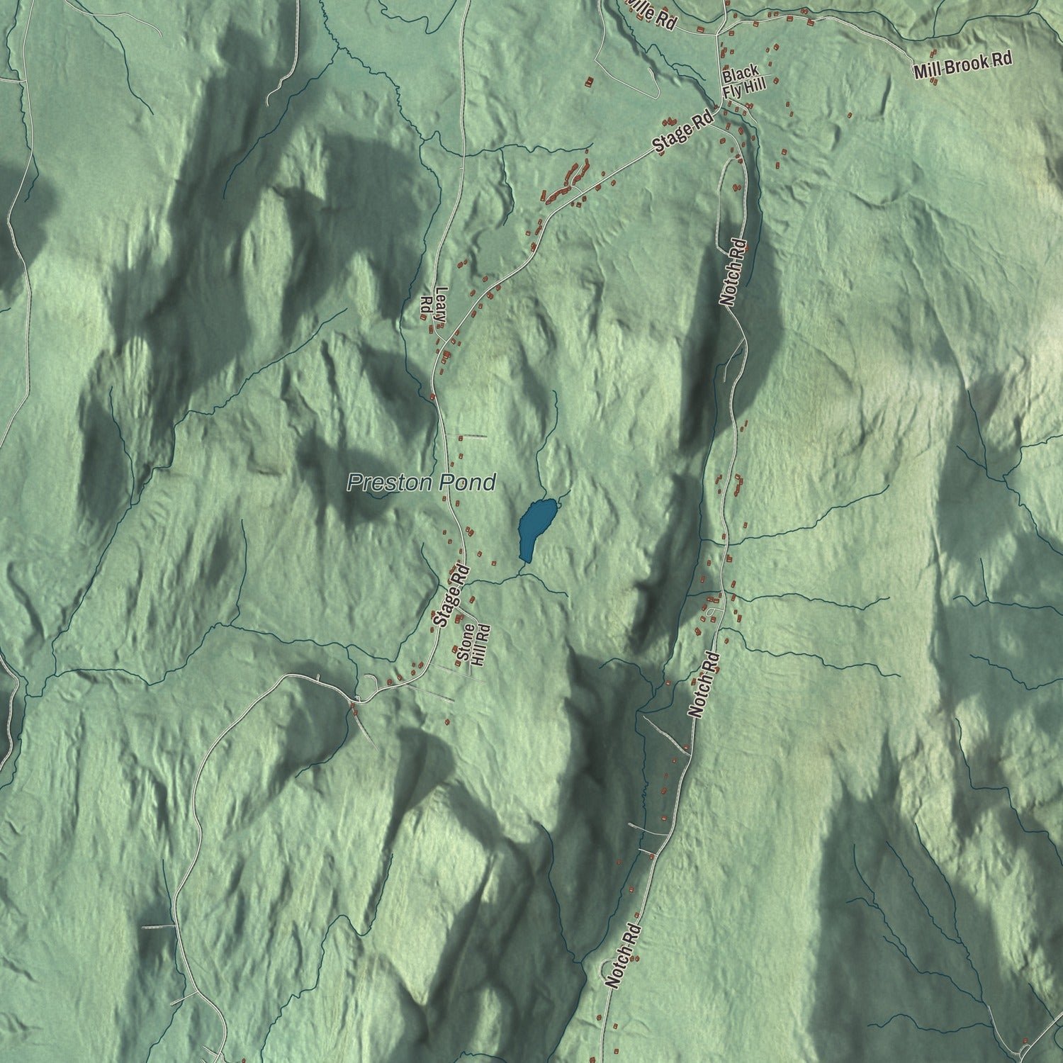 Close-up of the map of Bolton, Vermont print showing terrain and local geography