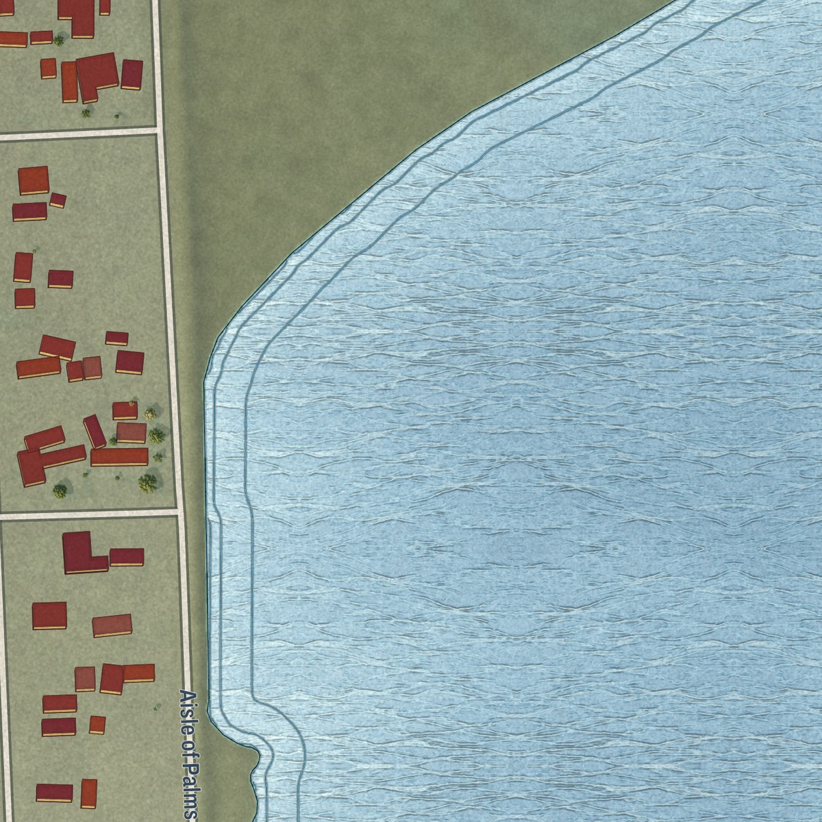 Second close-up of the map of Bombay Beach, California print showing more streets and buildings