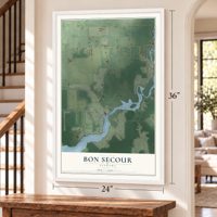 Bon Secour, Alabama map, 24 x 36 inch print in a white frame by a staircase