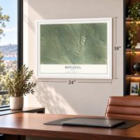 Bonanza, Utah map, 18 x 24 inch print in a white frame in a home office