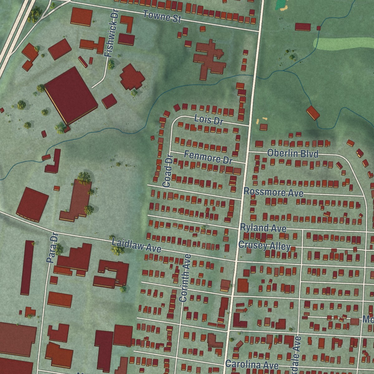 Second close-up of the map of Bond Hill, Ohio print showing more streets and buildings