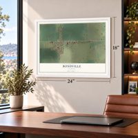Bondville, Illinois map, 18 x 24 inch print in a white frame in a home office