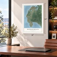 Bonneau Beach, South Carolina map, 18 x 24 inch print in a white frame in a home office