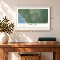 Bonneau, South Carolina map, 12 x 18 inch print in a white frame in an entryway
