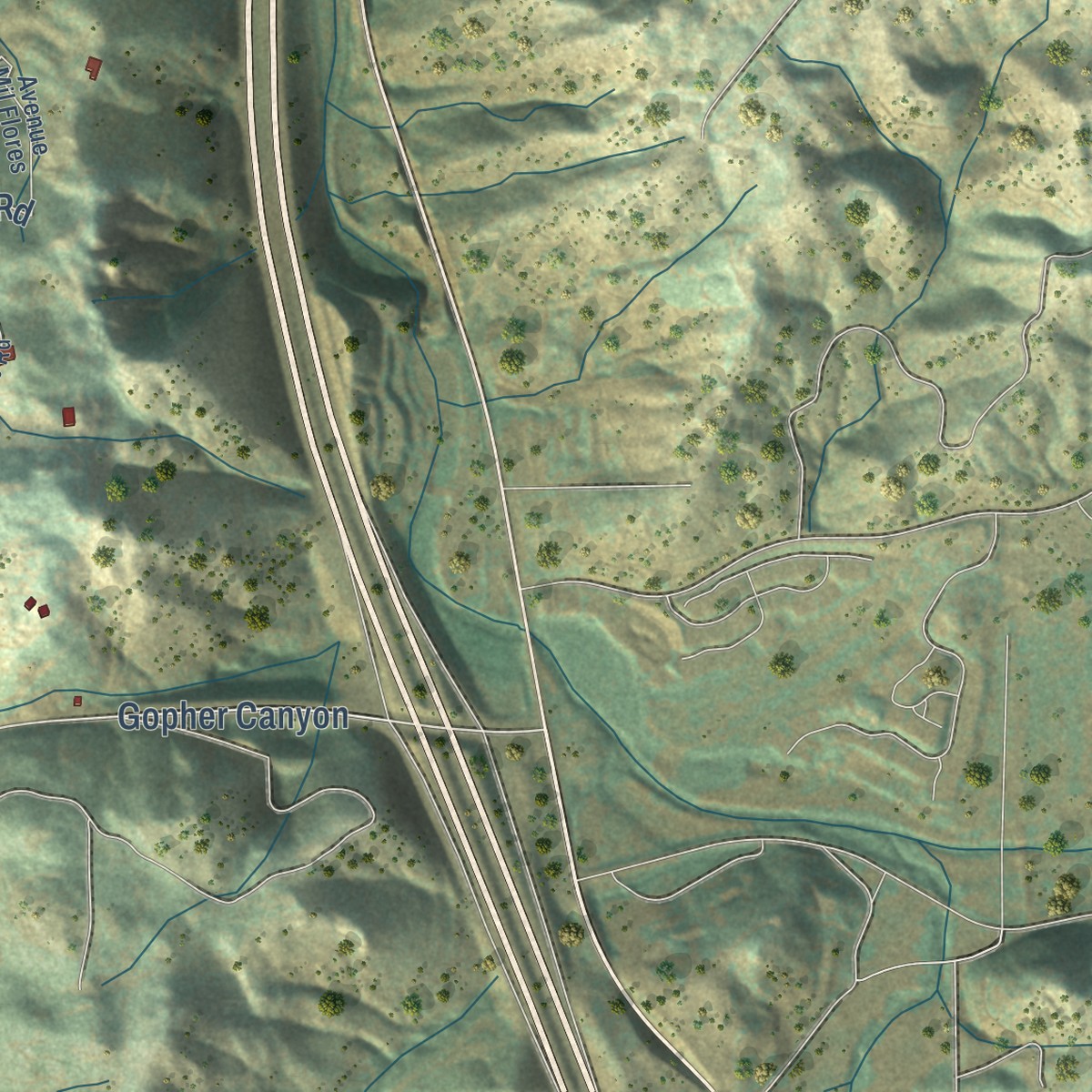 Second close-up of the map of Bonsall, California print showing more streets and buildings