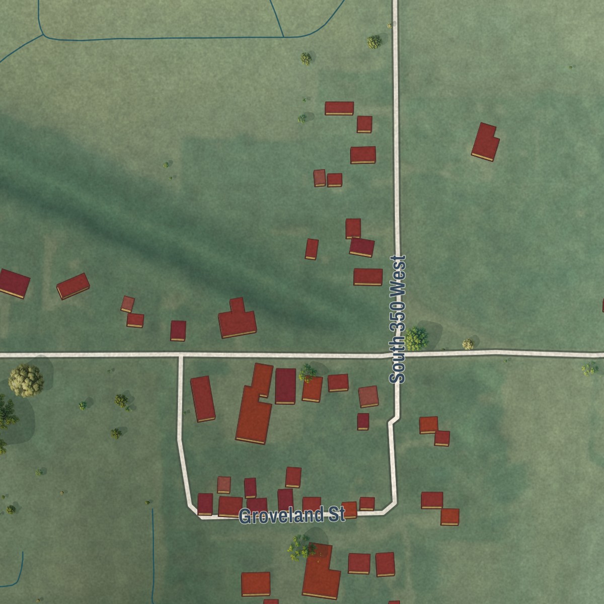 Second close-up of the map of Boone Grove, Indiana print showing more streets and buildings