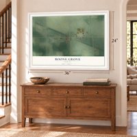 Boone Grove, Indiana map, 24 x 36 inch print in a white frame above a dresser by a staircase