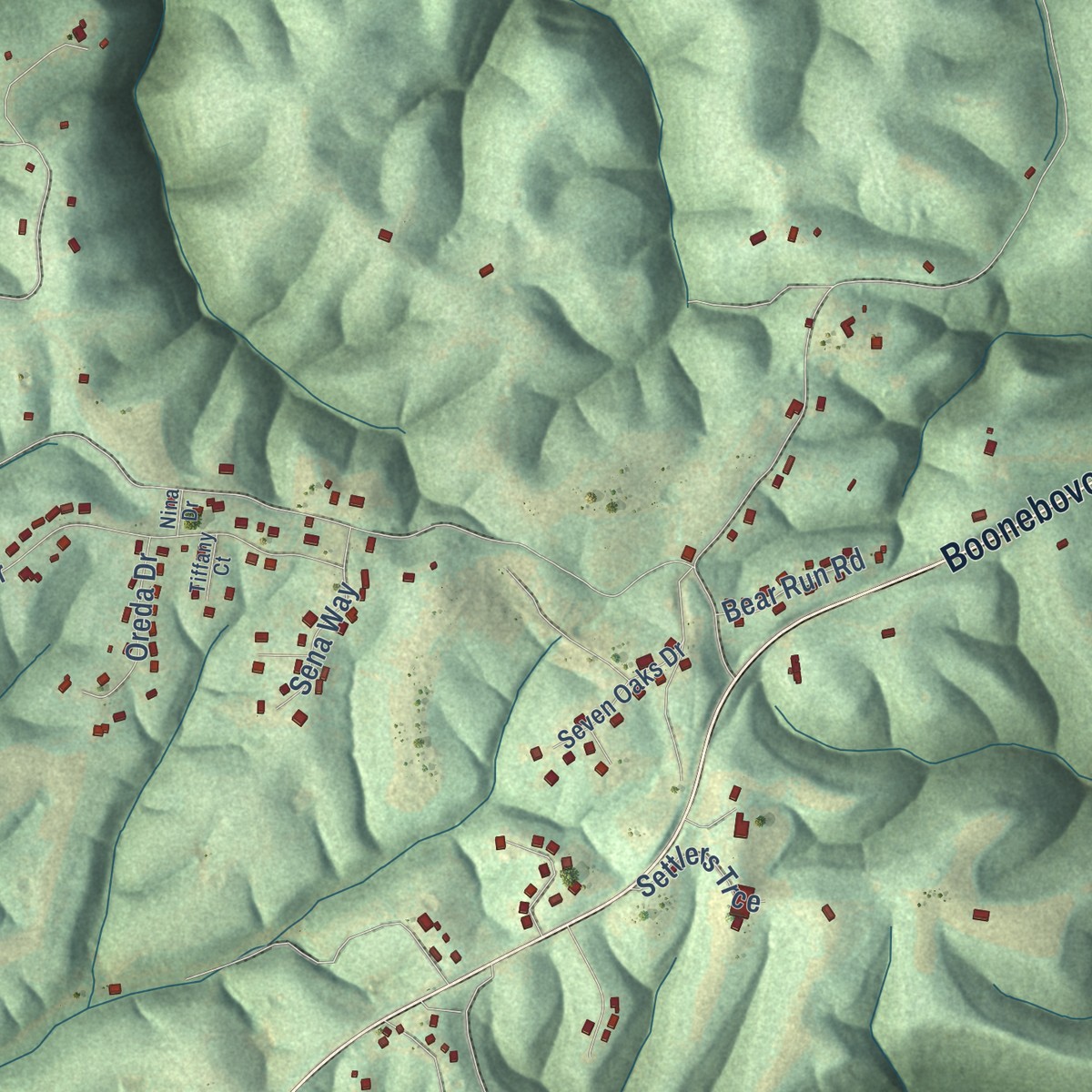 Second close-up of the map of Boonesborough, Kentucky print showing more streets and buildings