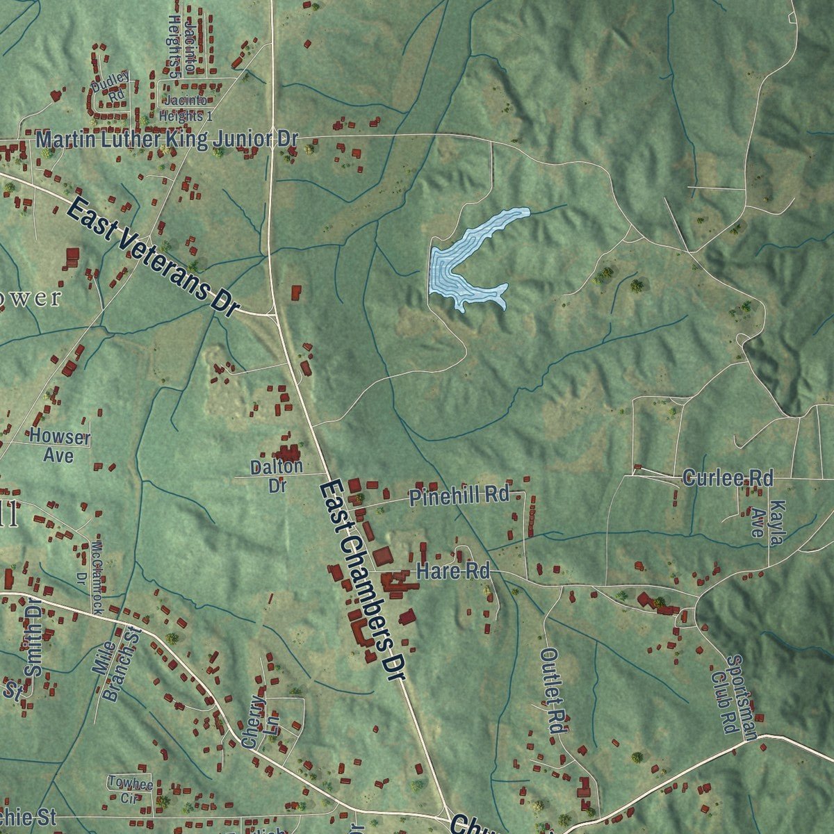 Second close-up of the map of Booneville, Mississippi print showing more streets and buildings
