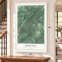 Boonton, Morris County, New Jersey map, 24 x 36 inch print in a white frame by a staircase