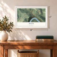 Booth, West Virginia map, 12 x 18 inch print in a white frame in an entryway