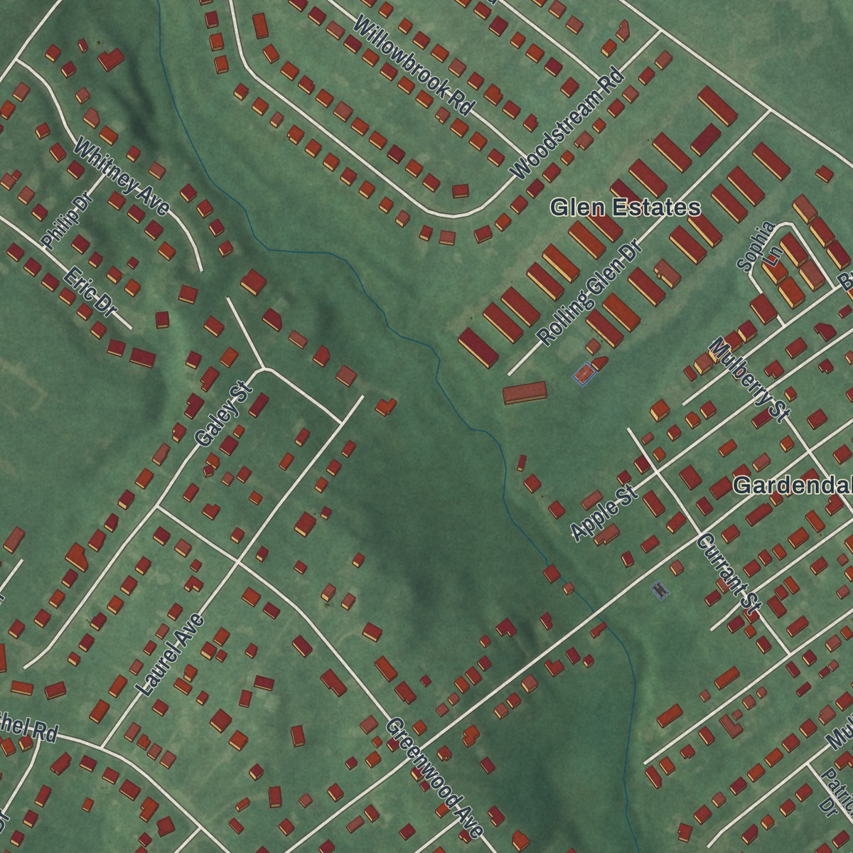 Second close-up of the map of Boothwyn, Pennsylvania print showing more streets and buildings