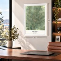 Bootjack, California map, 18 x 24 inch print in a white frame in a home office