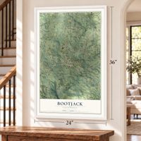 Bootjack, California map, 24 x 36 inch print in a white frame by a staircase