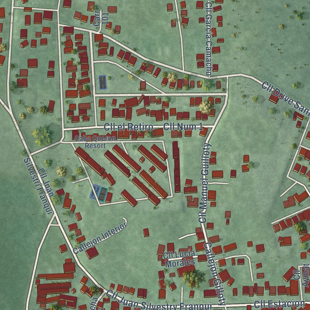 Second close-up of the map of Boquerón, Puerto Rico print showing more streets and buildings