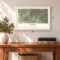 Borger, Texas map, 12 x 18 inch print in a white frame in an entryway
