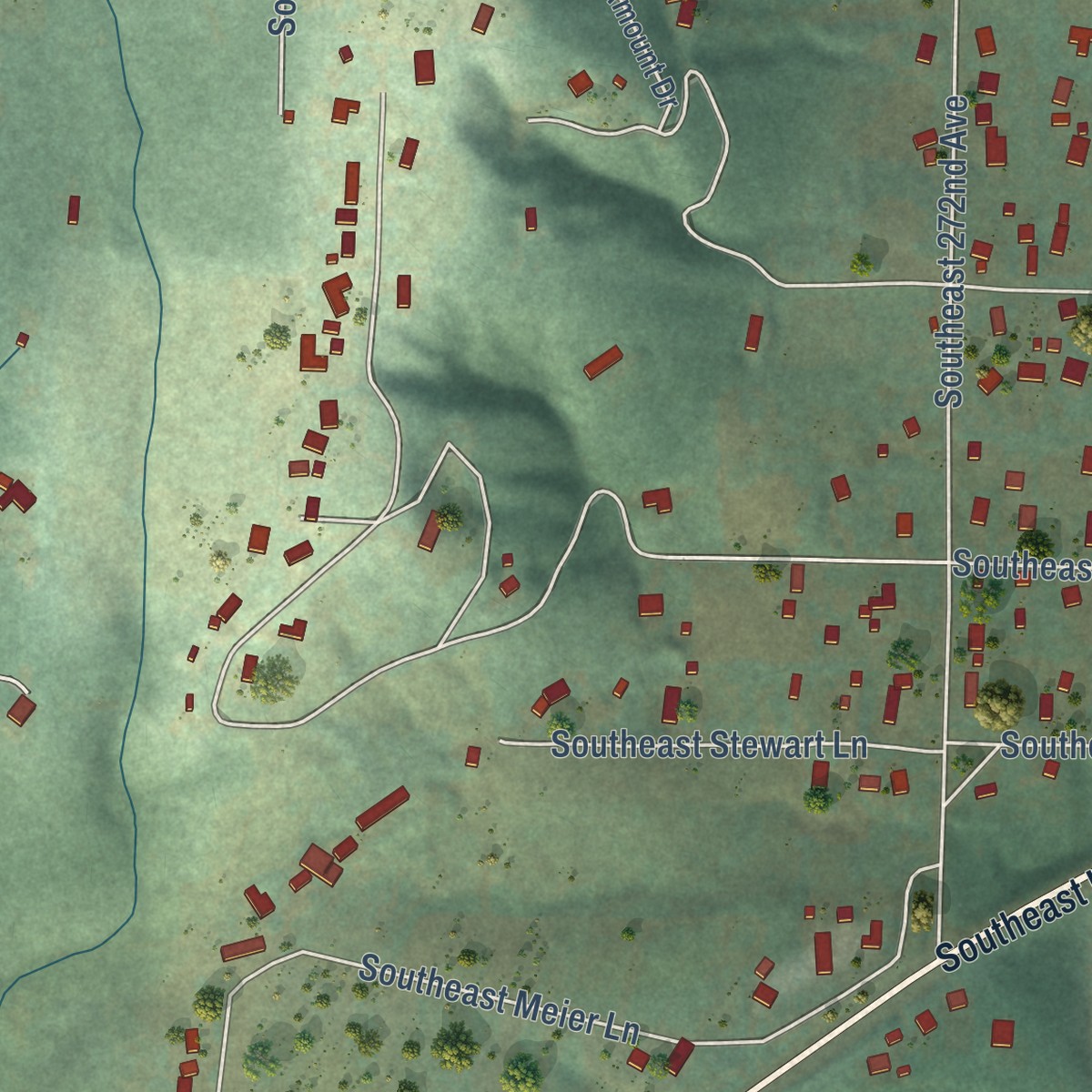 Second close-up of the map of Boring, Oregon print showing more streets and buildings