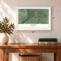Boring, Oregon map, 12 x 18 inch print in a white frame in an entryway