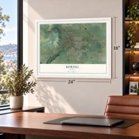 Boring, Oregon map, 18 x 24 inch print in a white frame in a home office