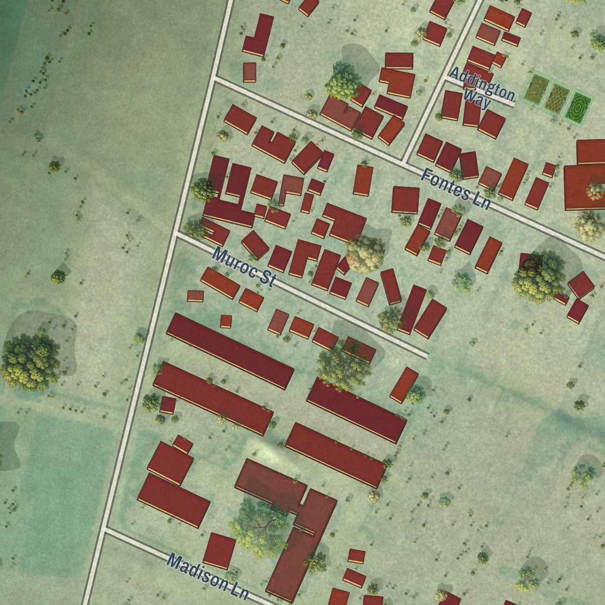 Second close-up of the map of Boronda, California print showing more streets and buildings