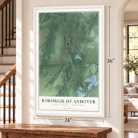 Borough of Andover, Sussex County, New Jersey map, 24 x 36 inch print in a white frame by a staircase