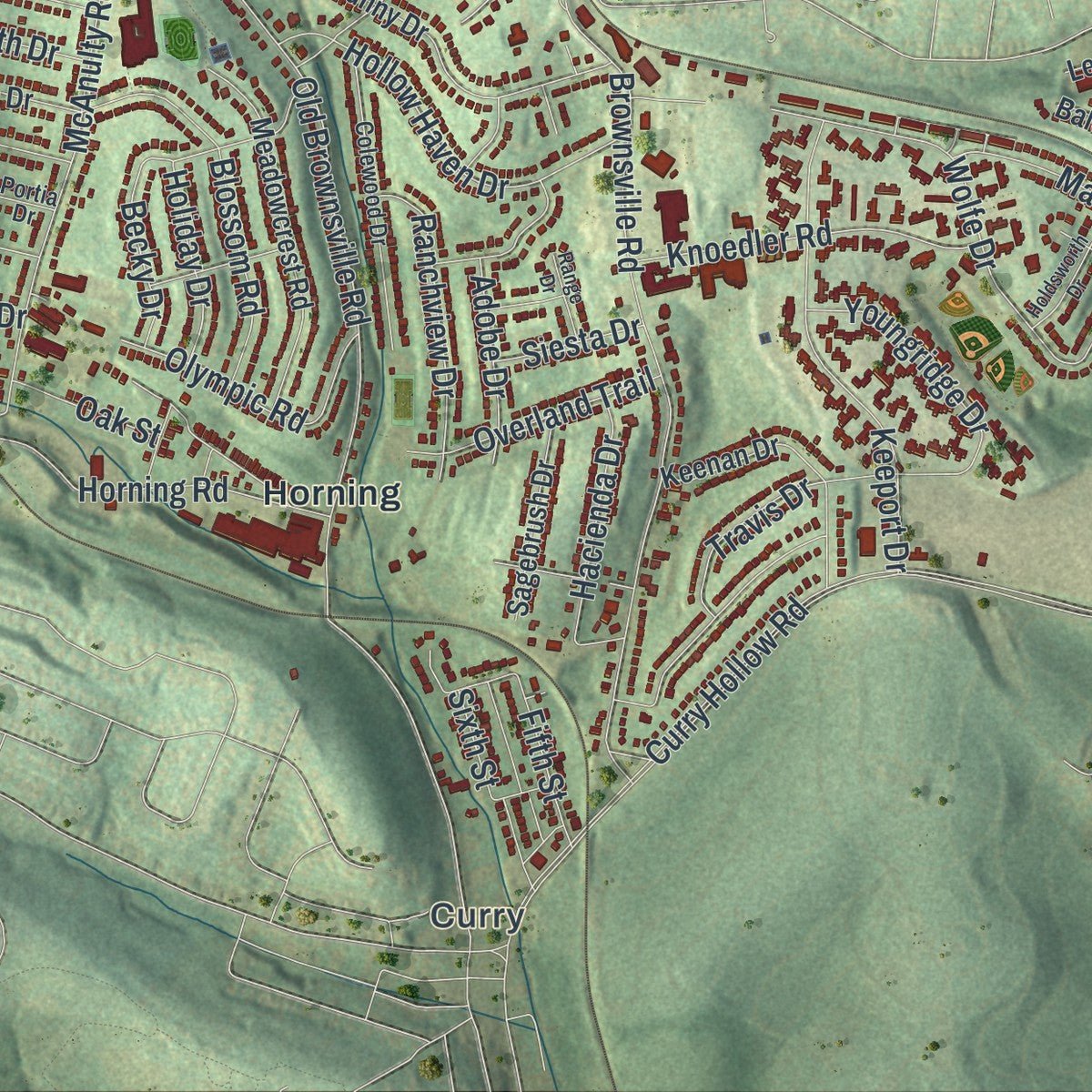 Second close-up of the map of the Borough of Baldwin, Allegheny County, Pennsylvania print showing more streets and buildings