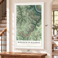 Borough of Baldwin, Allegheny County, Pennsylvania map, 24 x 36 inch print in a white frame by a staircase