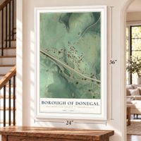 Borough of Donegal, Westmoreland County, Pennsylvania map, 24 x 36 inch print in a white frame by a staircase