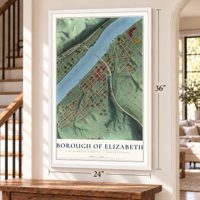Borough of Elizabeth, Allegheny County, Pennsylvania map, 24 x 36 inch print in a white frame by a staircase