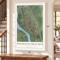Borough of Great Bend, Susquehanna County, Pennsylvania map, 24 x 36 inch print in a white frame by a staircase