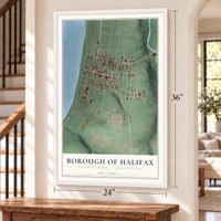 Borough of Halifax, Dauphin County, Pennsylvania map, 24 x 36 inch print in a white frame by a staircase