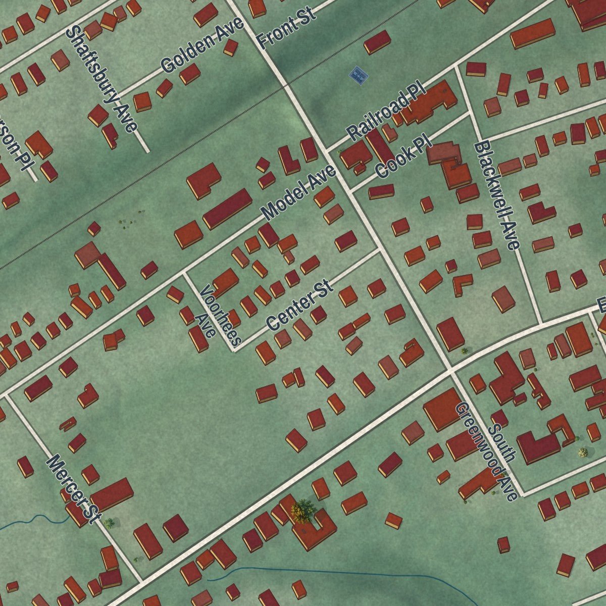 Second close-up of the map of the Borough of Hopewell, Mercer County, New Jersey print showing more streets and buildings