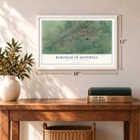 Borough of Hopewell, Mercer County, New Jersey map, 12 x 18 inch print in a white frame in an entryway