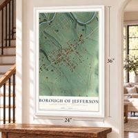 Borough of Jefferson, Greene County, Pennsylvania map, 24 x 36 inch print in a white frame by a staircase