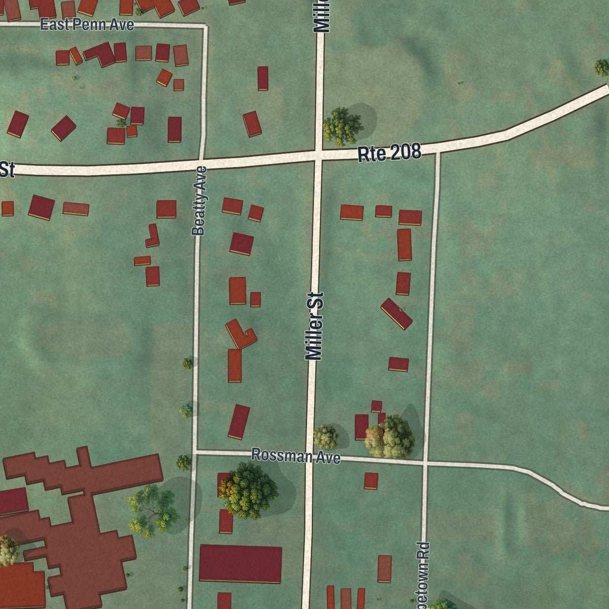 Second close-up of the map of the Borough of Knox, Clarion County, Pennsylvania print showing more streets and buildings