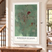 Borough of Knox, Clarion County, Pennsylvania map, 24 x 36 inch print in a white frame by a staircase