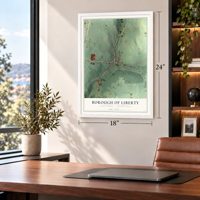 Borough of Liberty, Tioga County, Pennsylvania map, 18 x 24 inch print in a white frame in a home office