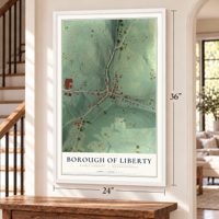 Borough of Liberty, Tioga County, Pennsylvania map, 24 x 36 inch print in a white frame by a staircase
