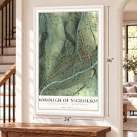 Borough of Nicholson, Wyoming County, Pennsylvania map, 24 x 36 inch print in a white frame by a staircase