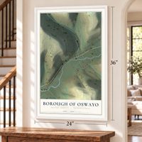 Borough of Oswayo, Potter County, Pennsylvania map, 24 x 36 inch print in a white frame by a staircase
