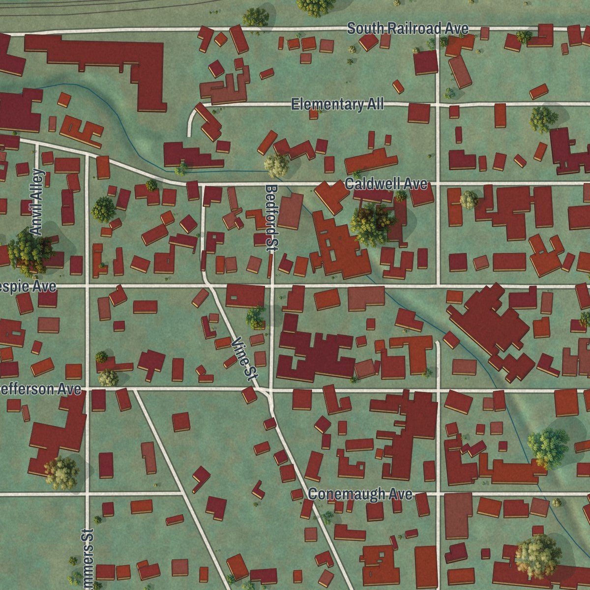 Second close-up of the map of the Borough of Portage, Cambria County, Pennsylvania print showing more streets and buildings