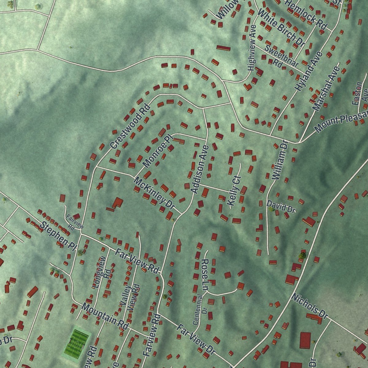 Second close-up of the map of the Borough of Rockaway, Morris County, New Jersey print showing more streets and buildings