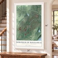 Borough of Rockaway, Morris County, New Jersey map, 24 x 36 inch print in a white frame by a staircase